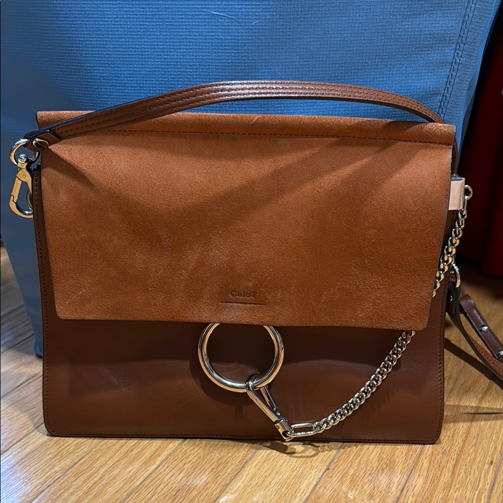 Chloe Brown Leather Shoulder Bag with Chain Strap